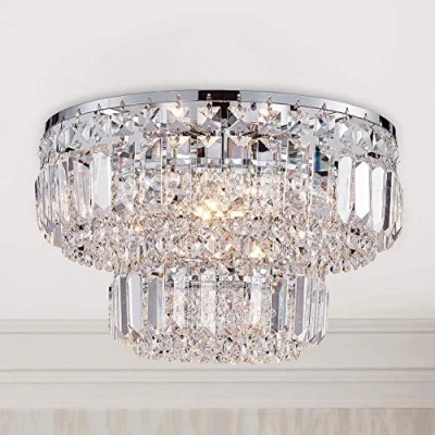 Afbeelding van Bestier Modern Chrome Crystal Inbouw Kroonluchter Verlichting LED Plafondlamp Armatuur Lamp voor Eetkamer Badkamer Slaapkamer Woonkamer 4 G9 Lampen Benodigde diameter 33 cm x Hoogte 24