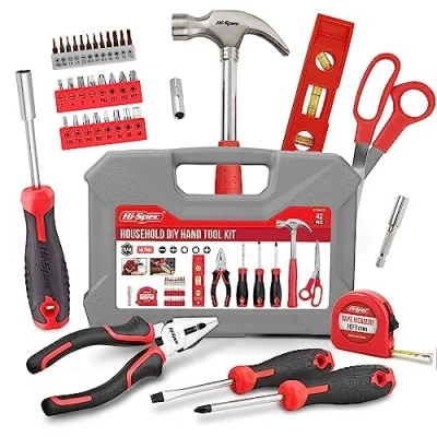 Afbeelding van Hi Spec 42 Delige Rood Gereedschapsset voor het Huishouden in Koffer met Karabijnhaak Sleutelhanger &amp; Mini Flesopener Algemene Handgereedschap Doe zelf Reparaties
