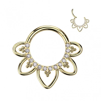 Afbeelding van Piercing clicker Filigree sierlijk met steentjes titanium 8 mm gold plated