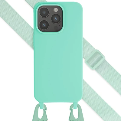 Afbeelding van Apple iPhone 15 Pro Hoesje Siliconen en TPU (zacht) Selencia Softcase/Koordhoesje/Backcover Turquoise Telefoonhoesje