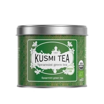 Afbeelding van Kusmi Tea Biologische groene thee met munt om warm of als ijsthee te drinken traditionele dorstlessende drank Echte muntblaadjes Metalen Theeblik 100 g Ongeveer 40 kopjes