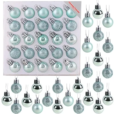 Afbeelding van Christmas Concepts® Pakket van 25 25mm Mini Kerstboomballen Glanzende, Matte en Glitter Versierde Kerstballen (Mintgroen)