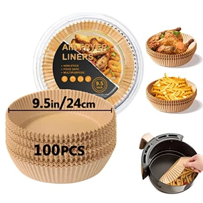 Afbeelding van Luchtfriteuse voeringen, 9,5 inch grote heteluchtfriteuse wegwerp papieren perkamentpapier voeringen oliebestendig, waterbestendig, food grade bakpapier voor roosteren