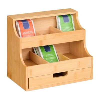 Afbeelding van Relaxdays thee organizer doos theekist theerek 6 vaks verticaal bamboe