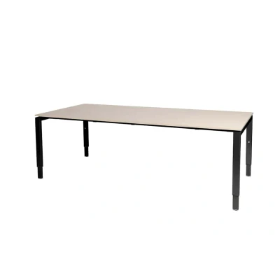 Afbeelding van Domino vergadertafel, hoogte instelbaar (62 85cm) met 200x100cm &#039;zwevend&#039; robson eiken 25mm blad en zwart (RAL9005) N poot frame