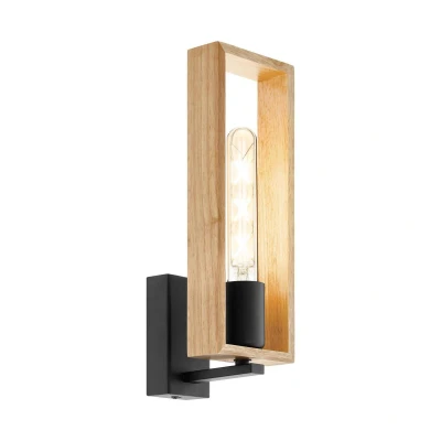 Afbeelding van Leen Bakker EGLO Wandlamp Littleton Zwart/ Wandlampen Bruin Hout