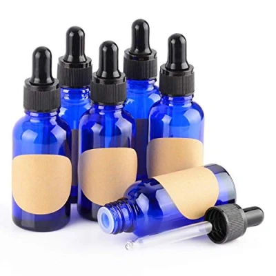 Afbeelding van stonylab 6 Pack Glazen Druppelflesje, Lege Fles met Druppelaar, Binnenste Plug en Label voor Etherische Oliën Aromatherapie Geuren (30 ml, Blauw)