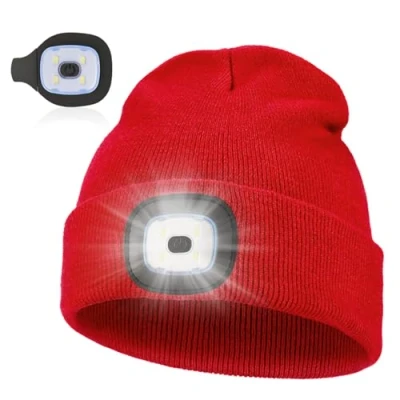 Afbeelding van Pomarks Led muts, cadeau voor mannen en vrouwen, warme wintermuts, uniseks, handsfree, lichtgevende muts hardlopen, kamperen, wandelen, nachtelijke activiteiten (rood)