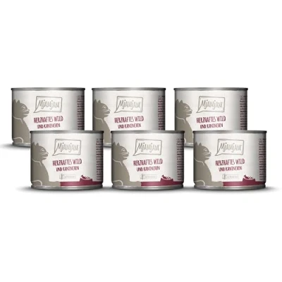 Afbeelding van MjAMjAM premium natvoer voor katten hartig wild &amp; konijn met fruitige bosbessen, pak van 6 (6 x 200 g), graanvrij extra vlees