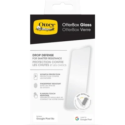 Afbeelding van OtterBox Glass screenprotector voor Google Pixel 8a, gehard glas, krasbescherming, bescherming tegen vallen en splinters, Transparant, Zonder Verpakking