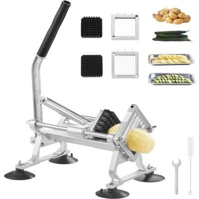 Afbeelding van VEVOR Commerciële groenteschaaf, 1/4 + 3/8 1/2 inch fruitschaaf, groentesnijder van roestvrij staal en aluminiumlegering, handmatige schaaf met antislipvoeten, voor radijs, uien, aardappelen