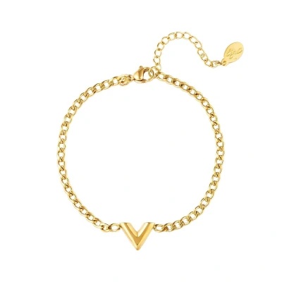Afbeelding van Roestvrijstalen armband Letter V Yehwang Schakelarmband One size Goud