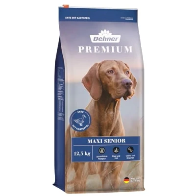 Afbeelding van Dehner Premium hondenvoer Maxi Senior, droogvoer graanvrij, voor oudere honden van grote rassen, eend/lam/aardappel, 12,5 kg