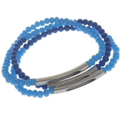 Afbeelding van Behave Rekarmband 3 rijen met facet geslepen glaskralen 4mm + agaat natuursteen