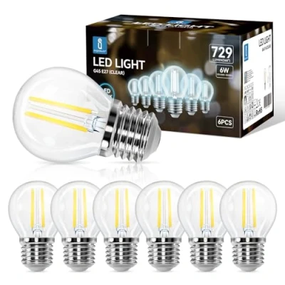 Afbeelding van Aigostar Led Lamp 6W, E27 Fitting, Filamentstijl Helder, Niet Dimbaar, Daglichtwit 6500 Kelvin, 729 Lumen, Verpakking Van 6