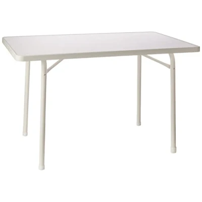 Afbeelding van Sieger 120/W tuin klaptafel met mecalit Pro plaat 115 x 70 cm, stalen buisframe wit, tafelblad marmerdecor wit