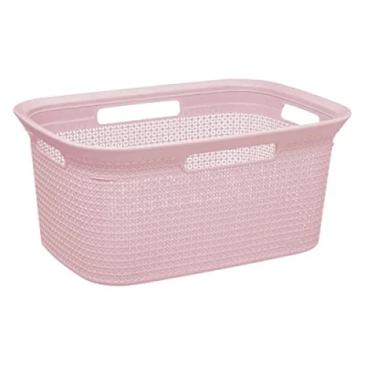 Afbeelding van 5Five Wasmand van rotan gevlochten A lichtroze kunststof 45 liter 59 x 41 27 cm Wasmanden