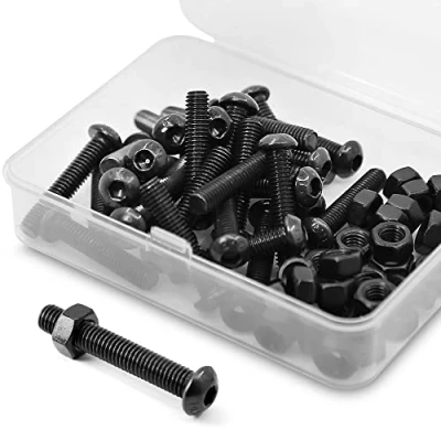 Afbeelding van (30 set) M6 x 30 mm lenskopschroeven met binnenzeskant en moeren volledige schroefdraad van koolstofstaal 10,9 (zwart)