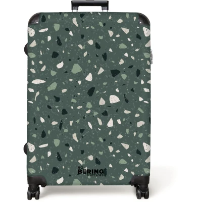 Afbeelding van NoBoringSuitcases.com® Koffer groot Reiskoffer lichtgewicht Terrazzo patroon veelkleurig groen Rolkoffer met 4 wielen Grote trolley XL 98 liter bagage