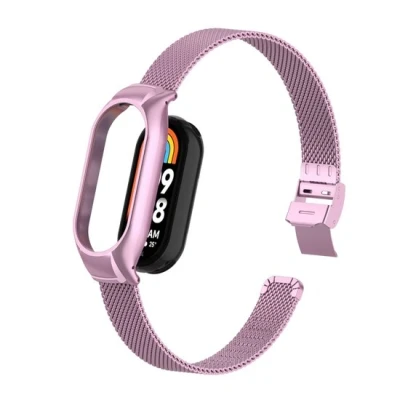 Afbeelding van Milanese bandje met case Roze Xiaomi Smart band 8