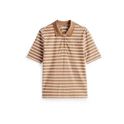 Afbeelding van Tommy Hilfiger Dames 1985 REG PIQUE POLO SS WW0WW43224 S/S Polo, Bruin (Hickory/Ecru Stp), XXS, XXS