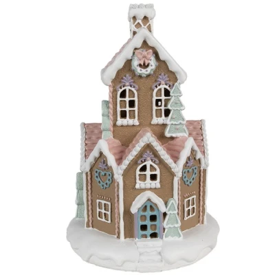 Afbeelding van Clayre &amp; Eef Gingerbread house met LED 22 cm Bruin Kunststof Peperkoekhuisje