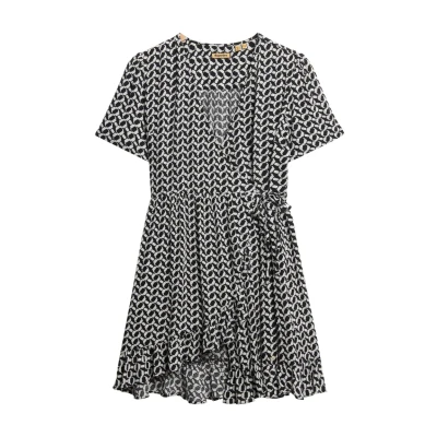 Afbeelding van Superdry Vrouwen Mini wikkeljurk met Print en Korte Mouwen Zwart Grootte: 44
