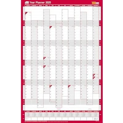 Afbeelding van Sasco 2025 Compacte jaarlijkse muurplanner, papieren mini whiteboard poster stijl droog uitwisbare kalender, kleine wandplanner met pen en stickers, wandkaart, portret, blauw, 405 x 610 mm, 2410245