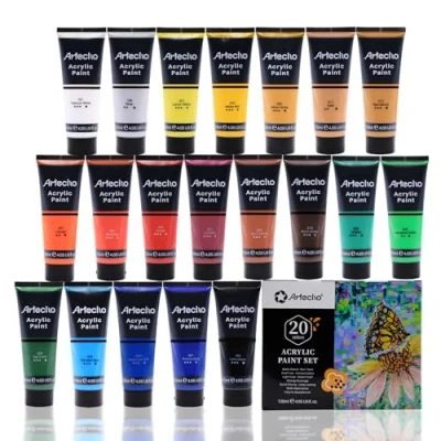 Afbeelding van Artecho Acrylverf, set van 20 kleuren, 120 ml, voor hout, stof, handwerk, canvas, leer en steen, acrylverf om te schilderen, geschikt beginners professionele schilders