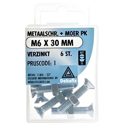 Afbeelding van Deltafix Metaalschroef verzinkt PK + Moer M6 x 30 mm 6 stuks