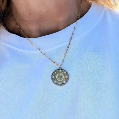 Afbeelding van Gouden ketting met bedel hartjes en 2 rijen strass