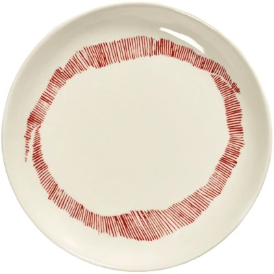 Afbeelding van Serax Feast By Ottolenghi GebaksbordjeØ16 Set Van 4 White Swirl Stripes Red