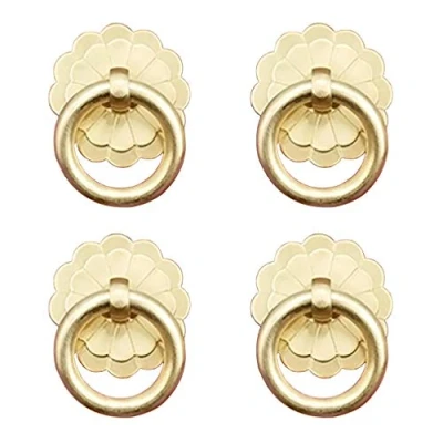 Afbeelding van Tiazza 4 Stks Antiek Messing Ring Trekt Handvat Keukenkasten Garderobe Lade Vintage Meubelbeslag Stijl Trekkoord (Goud)