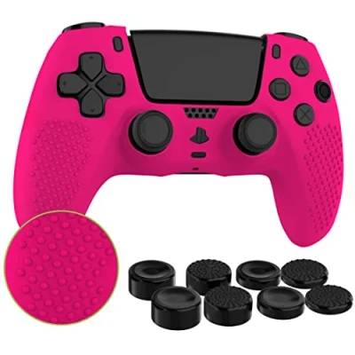 Afbeelding van MyGadget Siliconen hoes voor PS5 controller, met 8 knoppen thumbsticks (2 paar hoog 2 lage paar) beschermhoes Playstation 5 Dualsense Wireless in roze