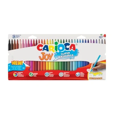 Afbeelding van CARIOCA Joy Paperboard Wallet, kleurrijke viltstiften voor kinderen met fijne punt, ideaal tekenen en kleuren, super wasbaar, verschillende 36 stuks