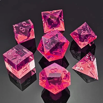 Afbeelding van Bescon Crystal Clear (Unpainted) Sharp Edge DND Dice Set of 7, Razor Edged Polyhedral D&amp;D for Dungeons and Dragons Role Playing Games, WineRed Color