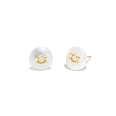 Afbeelding van Coach Earring COIN Pearl C STUD Oorbellen, Dames, Maat: One Size,
