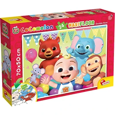 Afbeelding van Lisciani CoComelon maxi puzzel voor kinderen vanaf 3 jaar, 24 delen, 2 in 1, dubbelzijdig dubbelzijdig/achterkant met kleurrug 91003