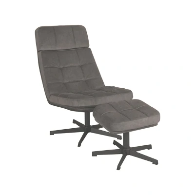 Afbeelding van Label51 Alvar fauteuil + hocker antraciet Stof