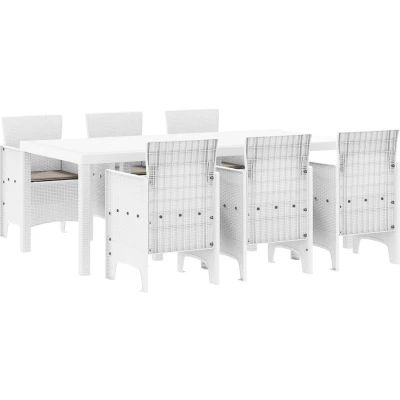 Afbeelding van vidaXL Tuin Eettafel Set 7 pcs Wit 200 x 100 73 cm Poly rattan