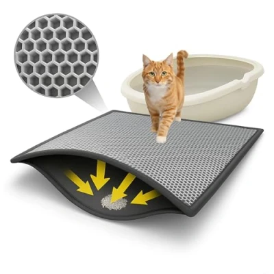Afbeelding van Bypet kattenbakmat, 30x40, kattenbakonderlegger, honingraatdesign, kattenbak, waterdicht, dubbellaags ontwerp, honingraatmat (grijs) (Grijs3040)