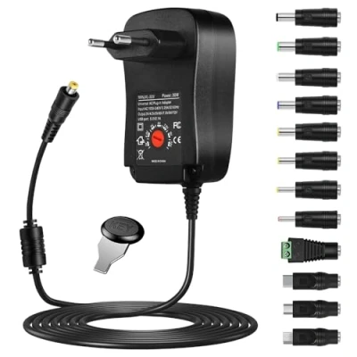 Afbeelding van mizikuu Universele voeding, 30 W AC naar DC adapter, schakelvoeding met 5 V 2,1 A USB poort en stekkers, multi voltageadapter voor 3 tot 12 huishoudelijke elektronica ledstrips, 2000 mA max