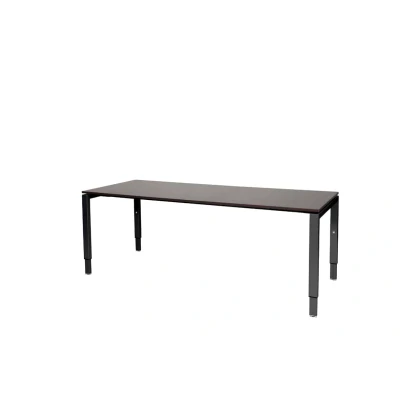 Afbeelding van Domino bureau, hoogte instelbaar (62 85cm) met 200x80cm &#039;zwevend&#039; logan eiken 25mm blad en zwart (RAL9005) N poot frame