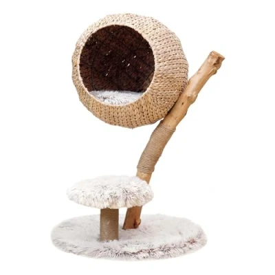Afbeelding van Fudajo Designer kattenkrabpaal takkenmodel 83 cm krabpaal voor katten met ligmand en pluche
