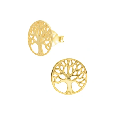 Afbeelding van Oorbellen zilver Oorstekers Gold plated oorstekers, cirkel met sierlijke tree of life