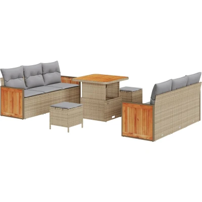 Afbeelding van vidaXL 9 delige tuinbankset met kussens Beige Poly Rattan Acacia