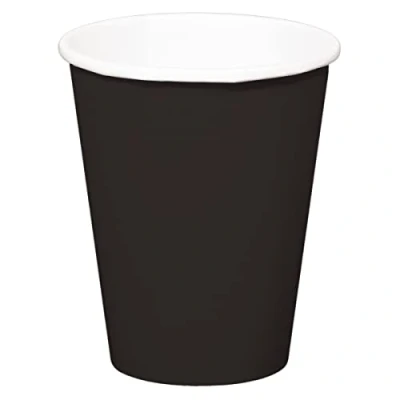 Afbeelding van 8x stuks drinkbekers van papier zwart 350 ml Feestbekertjes