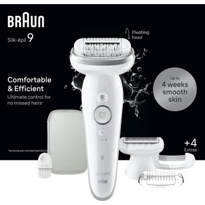 Afbeelding van Braun Silk·épil 9 Epilator Voor Eenvoudige Ontharing Langdurig Gladde Huid 041 Wit/Zilver