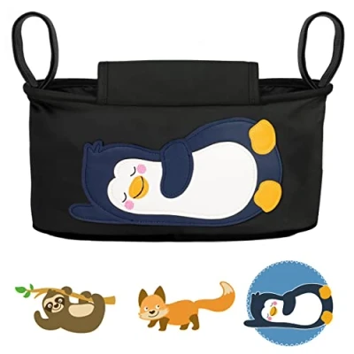 Afbeelding van GLÜCKSWOLKE Kinderwagentas 12 Motieven I Kinder Buggy Tasche Kinderwagen Organizer met Disposer van vochtige doekjes Tas Opbergtas voor Baby Stroller Pram Motief Pinguin (Zwart)