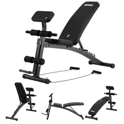 Afbeelding van Zipro Halterbank, volume fitnessbank met 6 voudig verstelbare rugleuning en 2 curlpult, fitnessapparatuur voor thuis incl. touwen, multifunctionele zit up bank, 230 kg